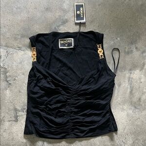 Authentic FENDACE Black Ruched Tank Top with Gold Accent